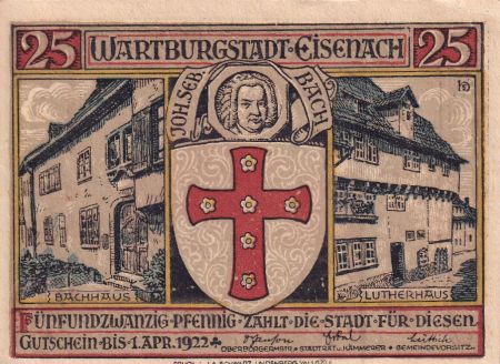 Allemagne 25 Pfennig - Eisenach - Notgeld - 1922