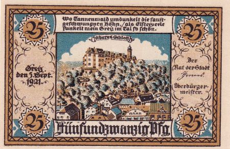 Allemagne 25 Pfennig - Greiz - Notgeld - 1921