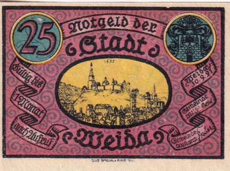Allemagne 25 Pfennig - Weida - Notgeld - 1921