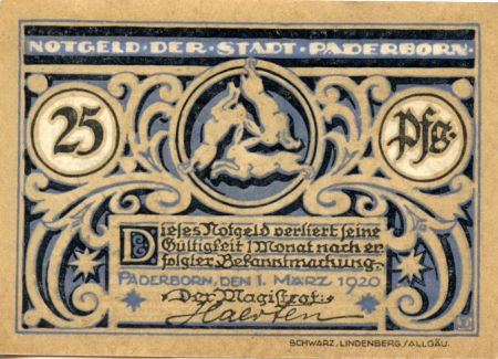 Allemagne 25 Pfennig, Paderborn - notgeld 01-03-1920 - NEUF