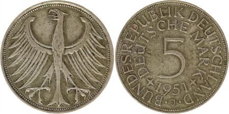 Allemagne 5 Mark 1951J - Aigle, argent