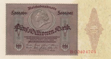Allemagne 5 Millionen Mark - Femme ( Médaillon Constitutionnel ) - 1923 - P.90 - Neuf