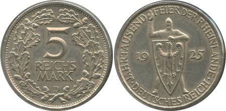 Allemagne 5 Reichsmark 1000 ans du Rhineland