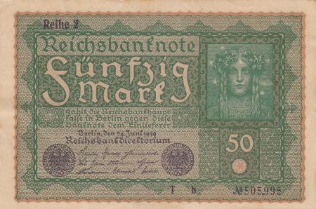 Allemagne 50 Mark Portrait de femme - 24-06-1919 - Reihe 2