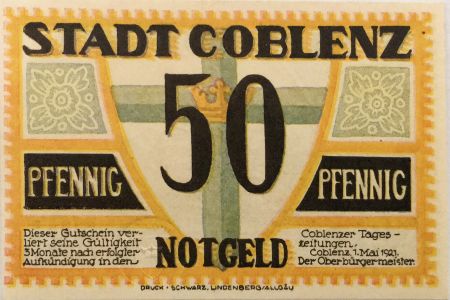 Allemagne 50 Pfennig, Coblenz - notgeld 1921 - P.NEUF