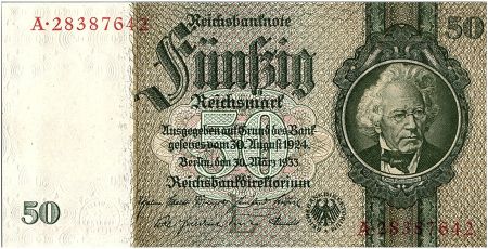 Allemagne 50 Reichsmark 1933 - Série A - Neuf - P.182