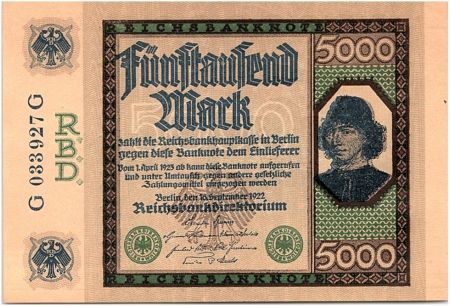 Allemagne 5000 Mark Spinelli - 16-09-1922 Série G G - p.Neuf