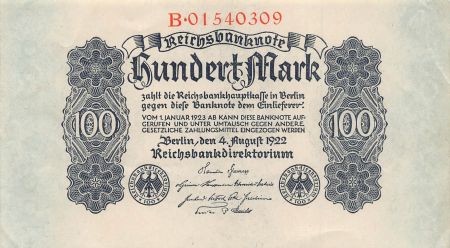 Allemagne ALLEMAGNE - 100 MARK 04/08/1922 - SUP