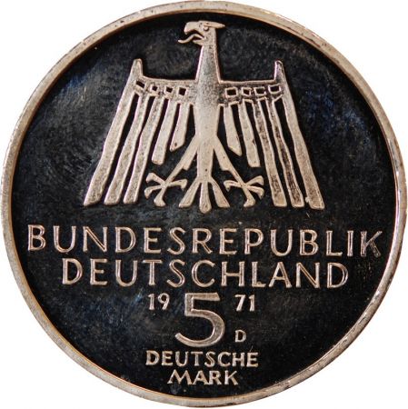 Allemagne ALLEMAGNE - 5 MARK ARGENT 1971 G - ALBRECHT DÜRER - BELLE EPREUVE