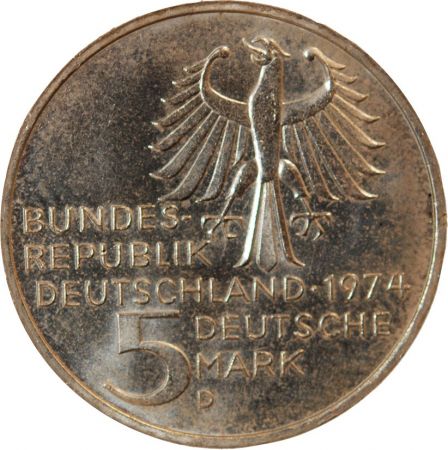 Allemagne ALLEMAGNE - 5 MARK ARGENT 1974 D MUNICH - IMMANUEL KANT