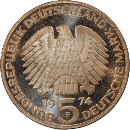 Allemagne ALLEMAGNE - 5 MARK ARGENT 1974 F STUTTGART - CONSTITUTION