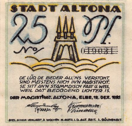 Allemagne ALLEMAGNE  ALTONA - 25 PFENNIG 1921