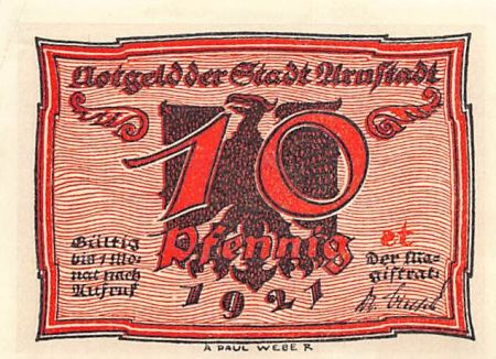 Allemagne ALLEMAGNE  ARNSTADT - 10 PFENNIG 1921