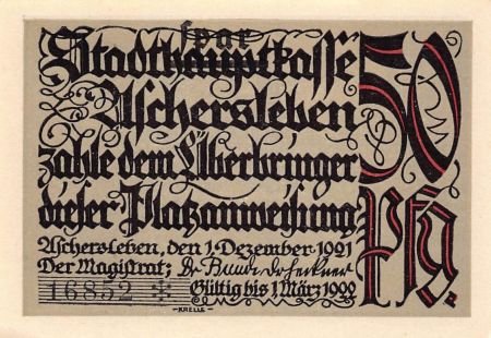 Allemagne ALLEMAGNE  ASCHERSLEBEN - 50 PFENNIG 1921