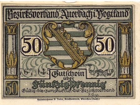 Allemagne ALLEMAGNE  Auerbach/Vogtland - 50 PFENNIG 1921