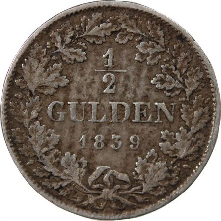 Allemagne ALLEMAGNE  BADE  LEOPOLD Ier - 1/2 GULDEN ARGENT 1839