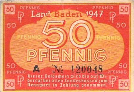 Allemagne ALLEMAGNE  BADE  OCCUPATION FRANCAISE - 50 PFENNIG 1947