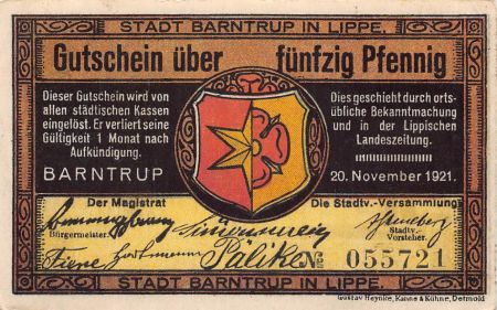 Allemagne ALLEMAGNE  BARNTRUP IN LIPPE - 50 PFENNIG 1921
