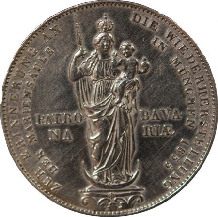 Allemagne ALLEMAGNE, BAVIERE, MAXIMILIEN II - 2 GULDEN A LA MADONE, ARGENT - 1855 MUNICH