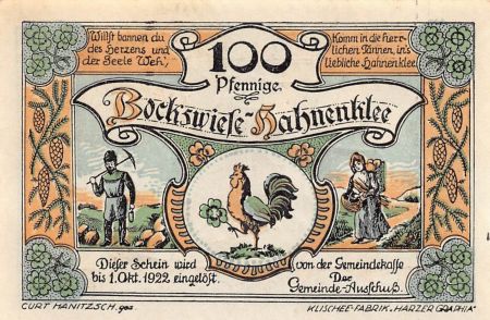 Allemagne ALLEMAGNE  BOCKSWIESE - 100 PFENNIG 1922