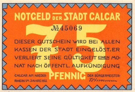 Allemagne ALLEMAGNE  CALCAR - 75 PFENNIG 1921