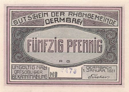 Allemagne ALLEMAGNE  DERMBACH - 50 PFENNIG 1921