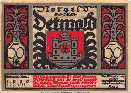 Allemagne ALLEMAGNE  DETMOLD - 50 PFENNIG 1920