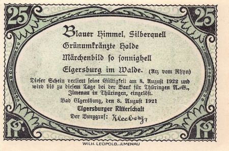 Allemagne ALLEMAGNE  ELGERSBURG- 25 PFENNIG 1921