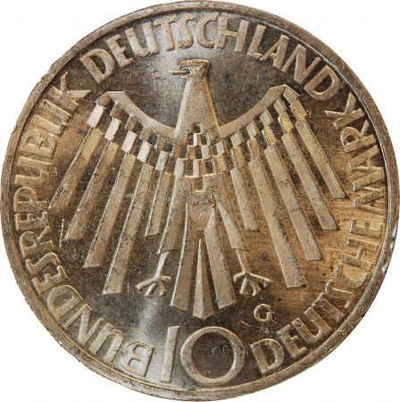 Allemagne ALLEMAGNE  Emblème des JO MUNICH - 10 MARK ARGENT 1972 G KARLSRUHE