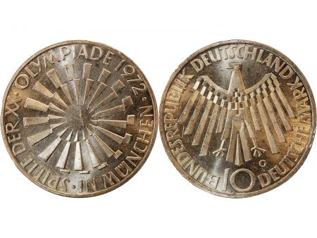 Allemagne ALLEMAGNE  Emblème des JO MUNICH - 10 MARK ARGENT 1972 G KARLSRUHE