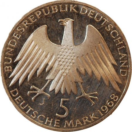 Allemagne ALLEMAGNE  Friedrich Wilhelm Raiffeisen - 5 MARK ARGENT 1968 J HAMBOURG