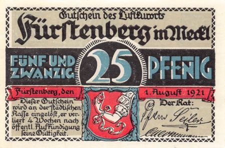 Allemagne ALLEMAGNE  FÜRSTENBERG - 25 PFENNIG 1921