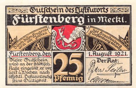 Allemagne Allemagne, Fürstenberg - 25 Pfennig 1921