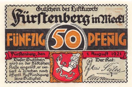 Allemagne ALLEMAGNE  FÜRSTENBERG - 50 PFENNIG 1921