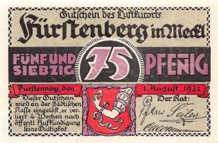 Allemagne ALLEMAGNE  FÜRSTENBERG - 75 PFENNIG 1921