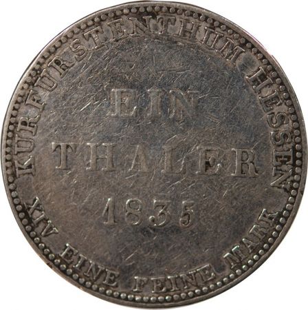 Allemagne ALLEMAGNE, HESSE, GUILLAUME III - THALER ARGENT - 1835