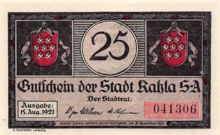Allemagne ALLEMAGNE  KAHLA - 25 PFENNIG 1921