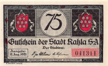 Allemagne ALLEMAGNE  KAHLA - 75 PFENNIG 1921