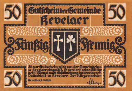 Allemagne ALLEMAGNE  KEVELAER - 50 PFENNIG 1921