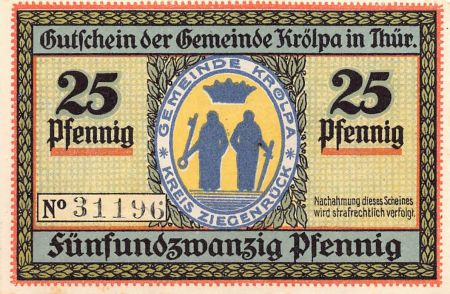 Allemagne ALLEMAGNE  KRÖLPA - 25 PFENNIG 1921