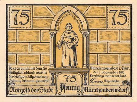 Allemagne ALLEMAGNE  MÜNCHENBERNSDORF - 75 PFENNIG 1921