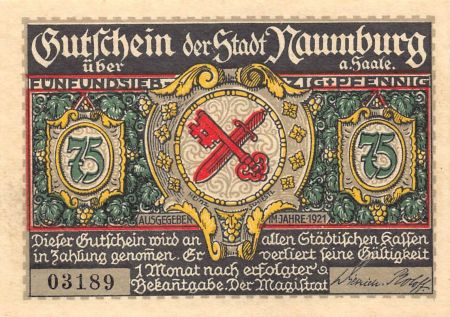 Allemagne ALLEMAGNE  NAUMBOURG - 75 PFENNIG 1921