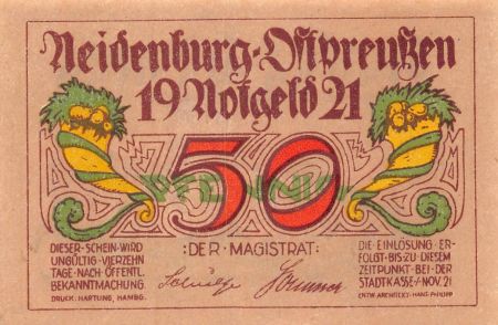 Allemagne ALLEMAGNE  NEIDENBURG - 50 PFENNIG 1921