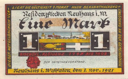 Allemagne ALLEMAGNE  NEUHAUS - 1 MARK 1921