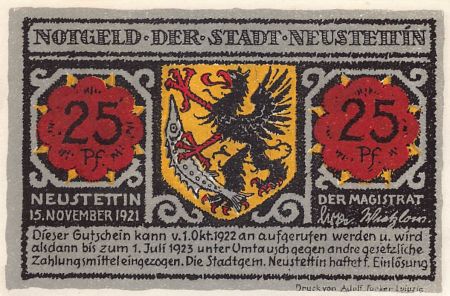 Allemagne ALLEMAGNE  NEUSTETTIN - 25 PFENNIG 1922