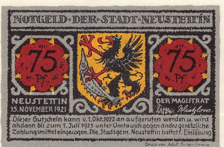 Allemagne ALLEMAGNE  NEUSTETTIN - 75 PFENNIG 1922