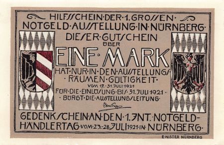 Allemagne ALLEMAGNE  NÜRNBERG - 1 MARK 1921