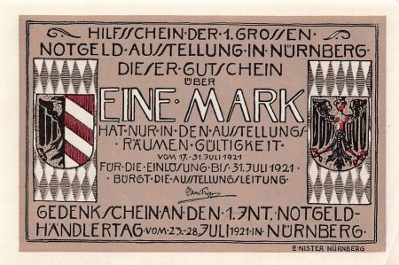 Allemagne ALLEMAGNE  NÜRNBERG - 1 MARK 1921