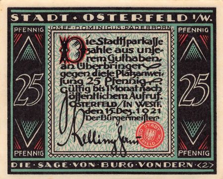 Allemagne ALLEMAGNE  OSTERFELD - 25 PFENNIG 1921