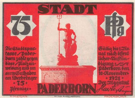 Allemagne ALLEMAGNE  PADERBORN - 75 PFENNIG 1921